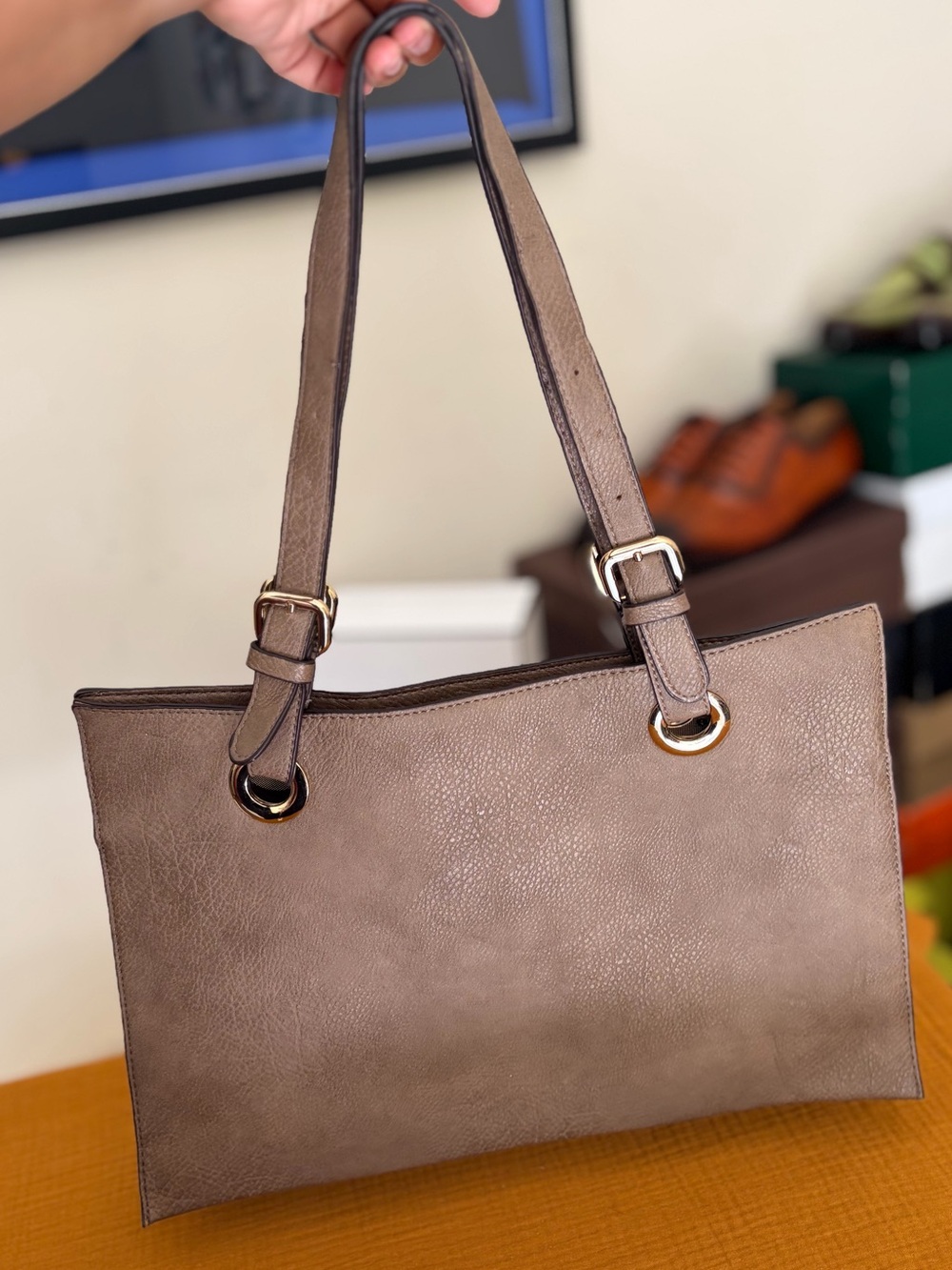 Pre-Loved Taupe Multi-Compartment Work Tote Laptop Bag